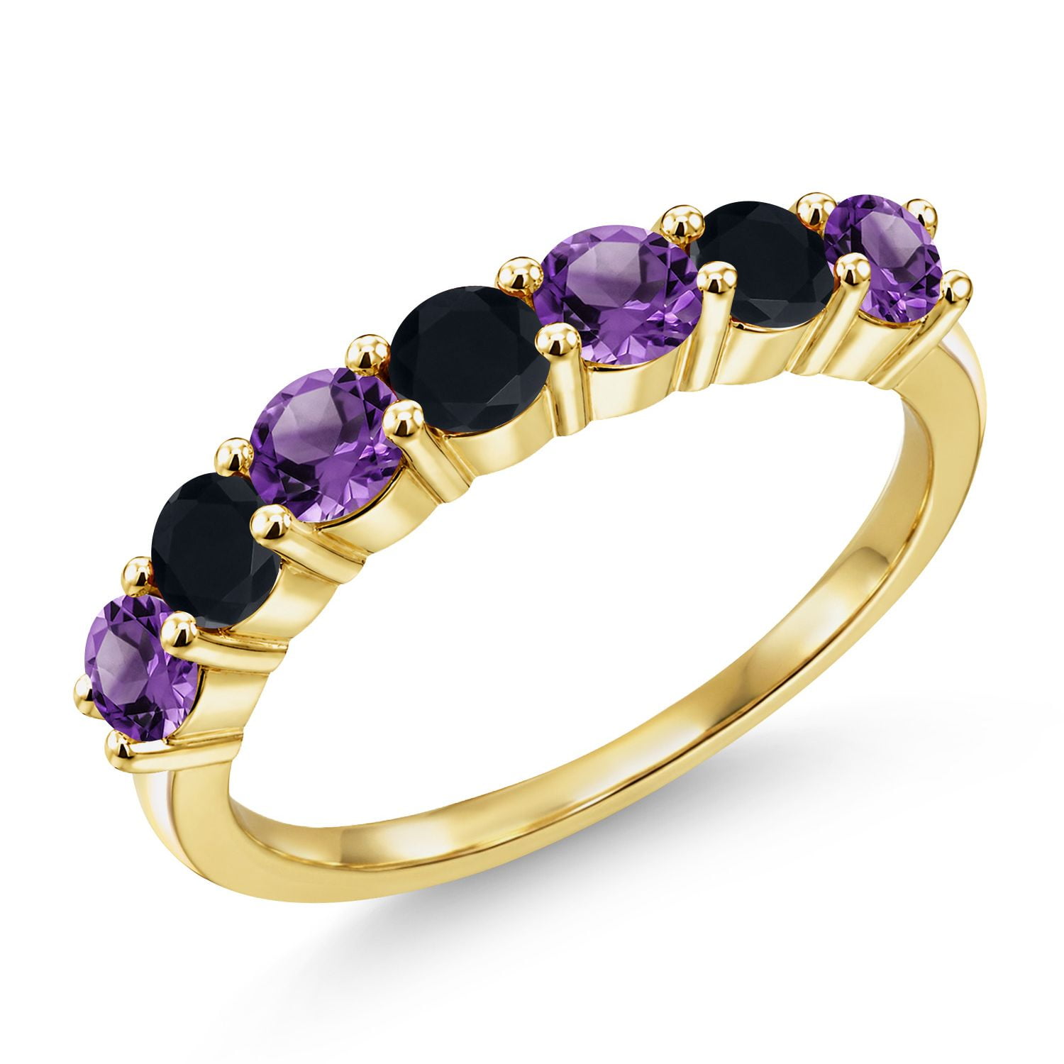 Gem Stone King 1.03 Ct Round Purple Amethyst Black Onyx 18K Yellow Gold Plated Silver Ring (Size 5)