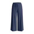 thumbnail image 3 of Lmueinov Women Summer Drawstring Waist Wide Leg Pants Linen Blend Elastic Waist Casual Trousers with Pockets Soft Breathable Summer Pants, 3 of 7