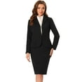 thumbnail image 1 of Conjunto de traje de negocios de 2 piezas para mujer de manga larga con solapa con muescas Peplum Blazer faldas lápiz Negro M, 1 of 6
