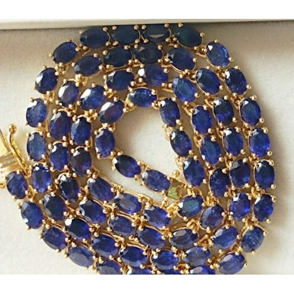 Blue sapphire Tennis Necklace in Sterling Silver. September Birthstone Necklace.Gemstone Tennis Necklace. Women Tennis Necklace