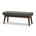 thumbnail image 3 of Baxton Studio Elia Mid-Century Modern Walnut Wood Dark Grey Fabric Button-Tufted Bench, 3 of 7