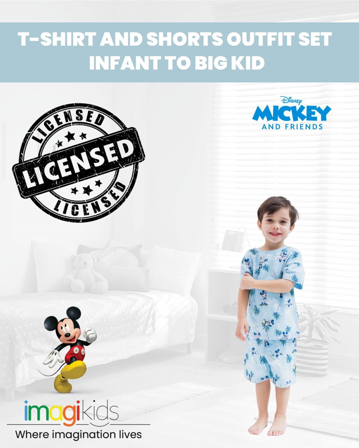 Disney Mickey Mouse Baby Boys' 2-Piece T-Shirt and Shorts Set Mickey Light Blue