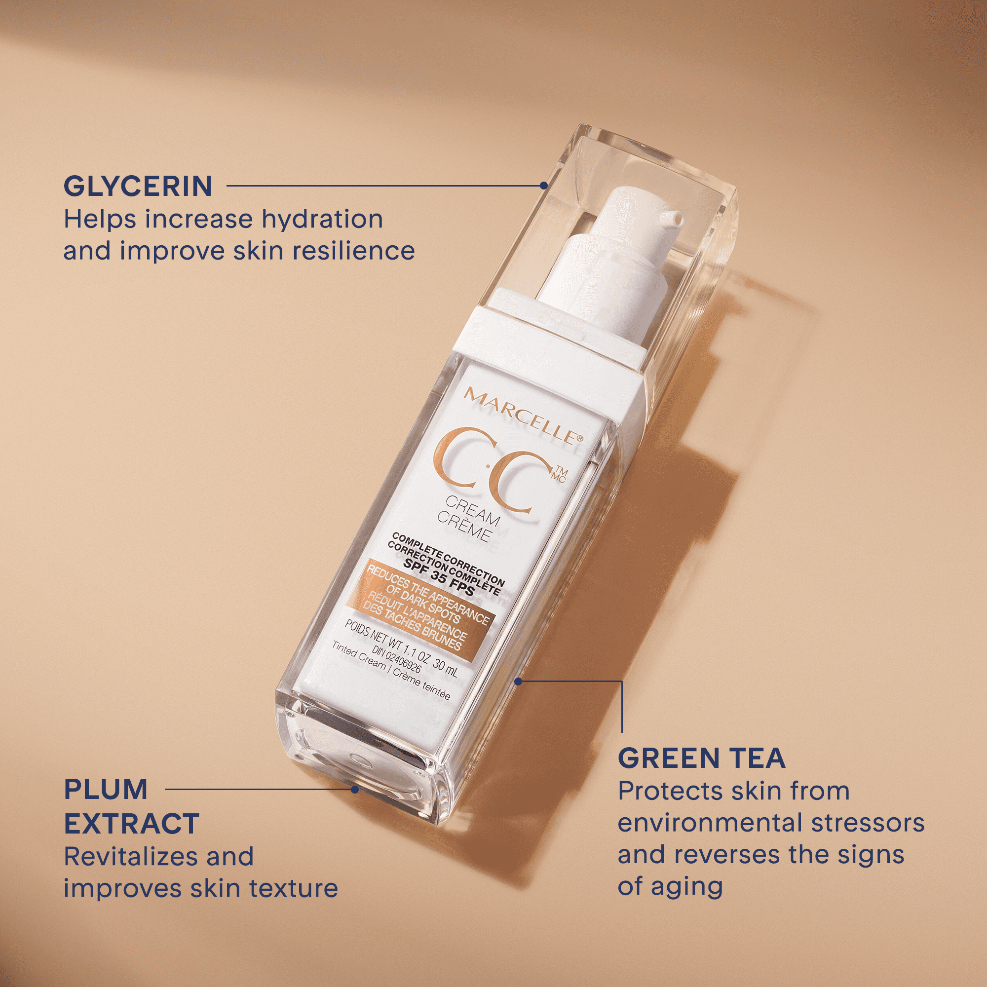 Marcelle CC Cream SPF 35, 30 mL, The multitasking cream for a perfect glow.