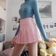 thumbnail image 5 of LA; Falda plisada lisa de cintura alta para mujeres y niñas de color rosa, uniformes escolares de tenis y patinadora, minifalda de corte A, 5 of 5