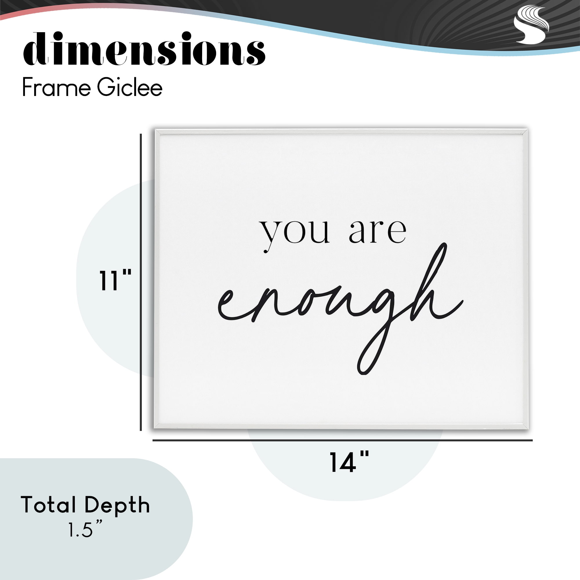 You Are Enough Sentiment White Framed Giclee Art, design by Lettered and Lined