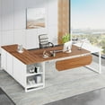 thumbnail image 1 of Tribesigns Bureau Exécutif en Forme de L de 70,8 Pouces avec Armoire à Dossiers de 55 Pouces, Bureau avec Étagères de Rangement et Panneau de Confidentialité, Noyer et Blanc, 1 of 5