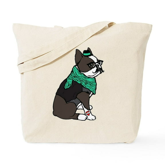 CafePress - Hipster Boston Terrier Tote Bag - Unisex Canvas Tote Bag, Beige, 1-Piece