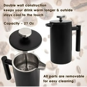 Mixpresso Stainless Steel French Press Coffee Maker 26 Oz, Black Small French Press