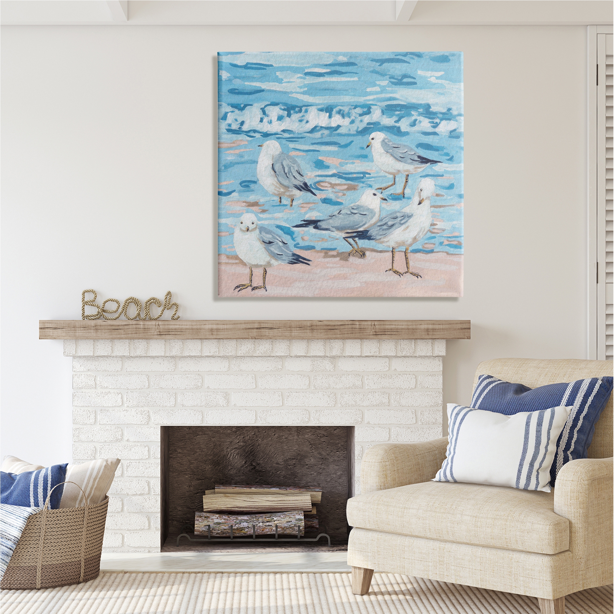 Stupell Industries Seagulls on Beach Shore Animals & Insects Painting Gallery Wrapped Canvas Print Wall Art, 36 x 36