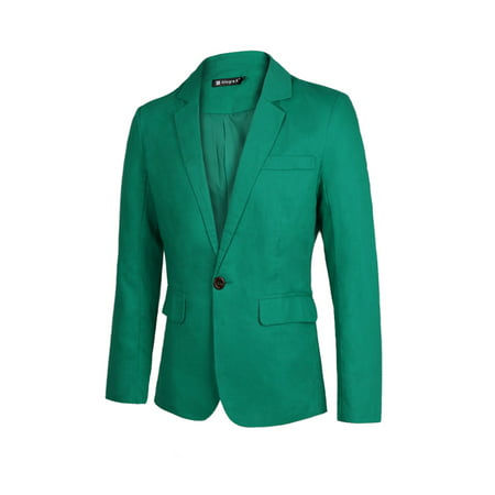 Unique-Bargains Men's Slim Fit Inside Pocket One Button Closure Casual Blazer Green (Size M /