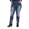 Almost Famous Women's Plus-Size Embellished Back Yoke and Flap Skinny Jean