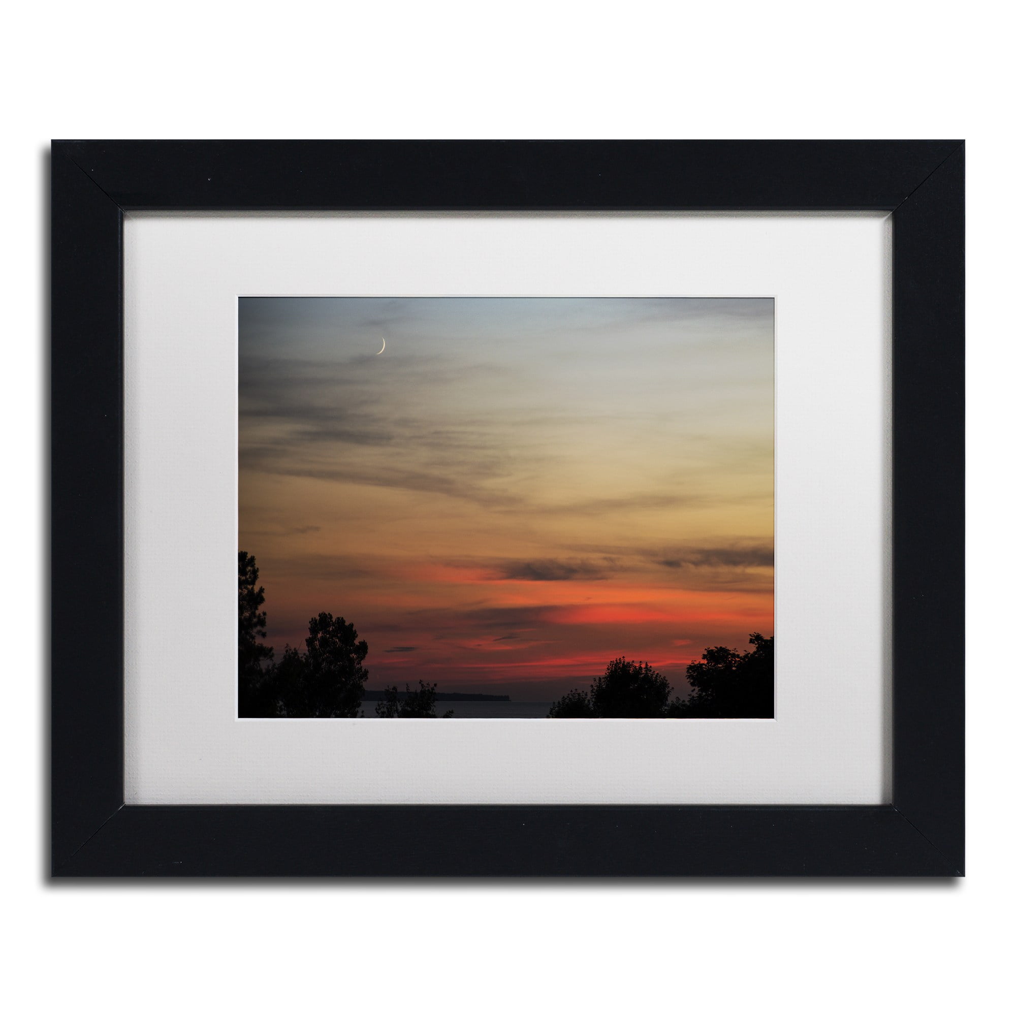 Trademark Fine Art "New Moon Sunset" Canvas Art by Kurt Shaffer, White Matte, Wood Frame
