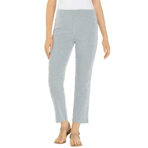 Hilary Radley Ladies' Seersucker Pull-On Ankle Pant (Off White/Blue, XX-Large)