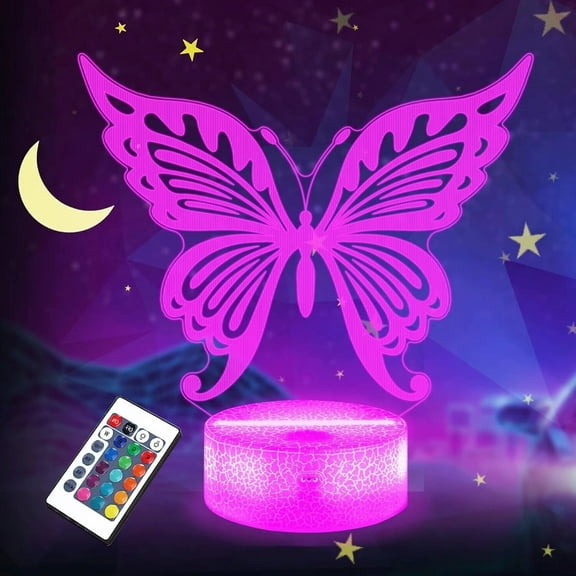 Butterfly Night Light, Butterfly Gifts for Kids Girls, Animal LED Table Lamp 3D Illusion with Remote Control 16 Colors Changing   Timer   Dim Function