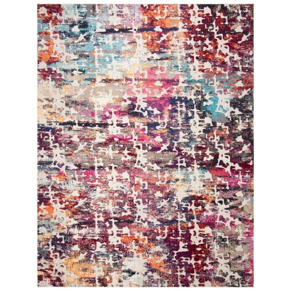 SAFAVIEH Madison Joella Vintage Abstract Area Rug, Red/Light Blue, 9' x 12'