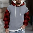 thumbnail image 2 of SGFCWSX Mens Pullover Men Fleece Lined Sweatshirt Regular Color Block Drawstring Hoodie Red Size L, 2 of 5