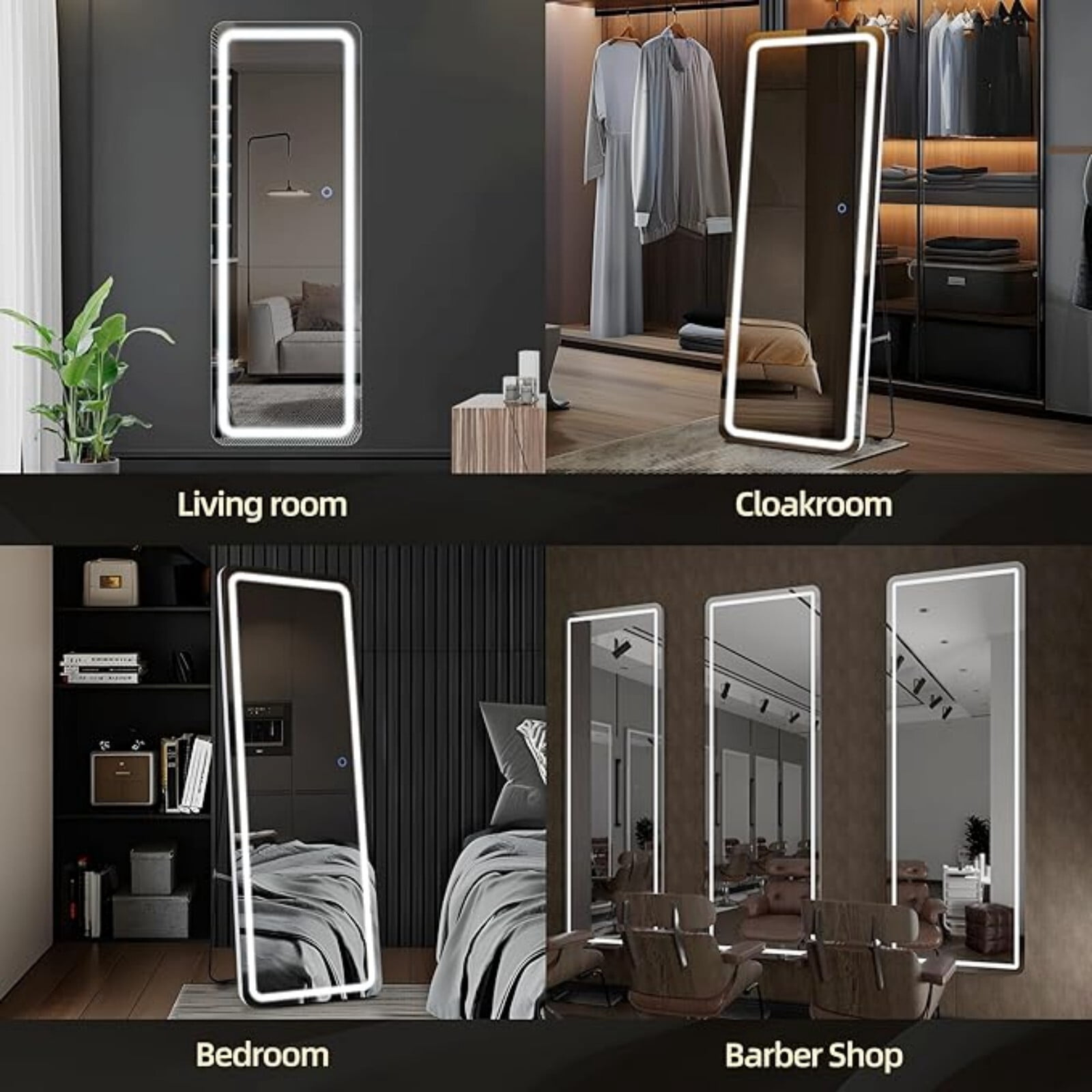 Anyrose 64"x21" Rectangular Full Length with LED Lights Mirror Wall Mounted Mirror， White