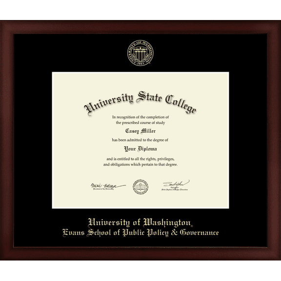 University of Washington Evans School of Public Policy & Governance Diploma Frame, Document Size 11" x 8.5"