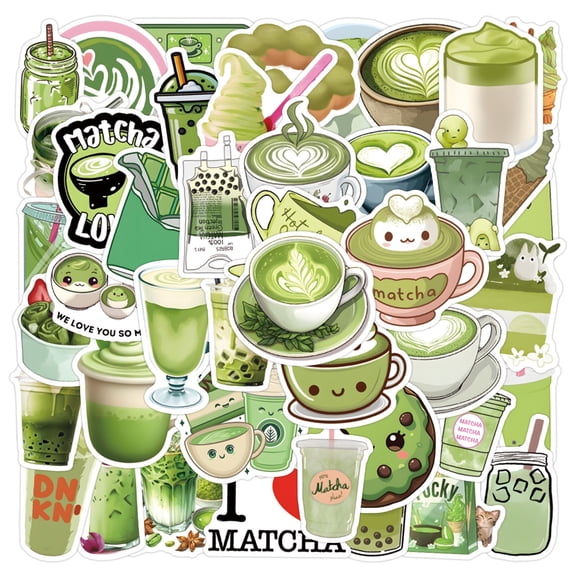 55 Pcs Matcha Themed New Update Waterproof Stickers Reusable Durable High-Definition Printing Pre-Cut Easy To Use For Laptop Tablet Bike Scooter Diy Craft Decorations