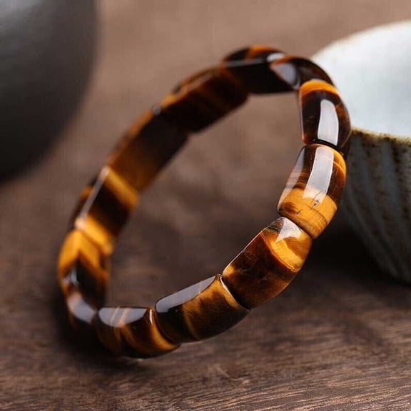 Natural Tiger's Eye Stone Bracelet Brown Gemstone Stretch Bracelet for Men