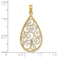 thumbnail image 2 of FJC Finejewelers 14k Two-tone Gold Teardrop with Beaded Filigree White Bright Cut Leaves Charm, 2 of 5