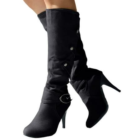 

Mepaouo Knee High Boots Women Kitten Heel Pointed Toe Stiletto Sexy Dress Winter Long Boots(Black 8.5)