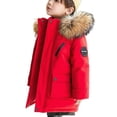 thumbnail image 2 of Kids Warm Coat Solid Color Zip Up Hooded Mid-Length Pocket Thick Warm Jacket Unisex Casual Outerwear For Boys Girls Red 15-16Years, 2 of 7