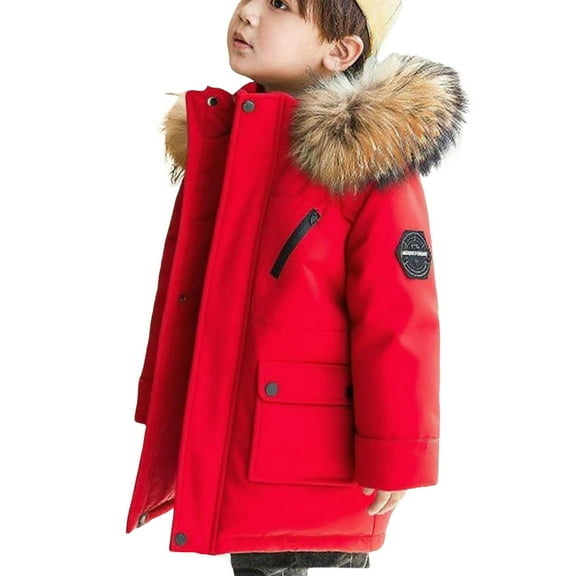Girls' Hooded Long Puffer Coat Zip Up Thickened Mid Length Pocket Jacket Kids Casual Warm Overcoats, Red 15-16 Years
