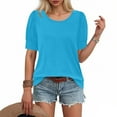 thumbnail image 3 of Otntypg Women's Puff Short Sleeve Tops Spring Summer Dressy Casual Blouses Trendy Business Work Tunic Tees Shirt Lightweight Cozy Vacation Outfit Clothes Sky Blue XXL, 3 of 8