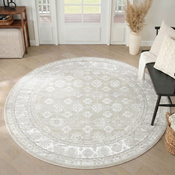 Nourison Dekor 8' x Round Ivory Beige Vintage Indoor Rug