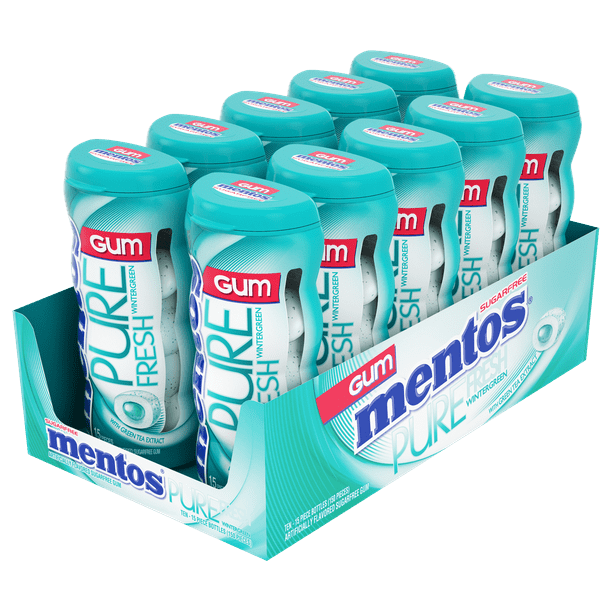 Mentos Pure Fresh Gum, Wintergreen, Sugar Free, 15 Pieces (Pack of 10
