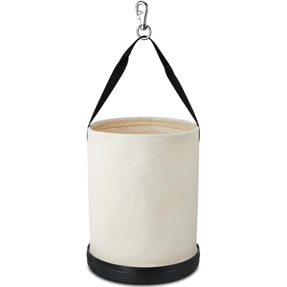 1  Canvas Tool Bucket Bag 15" x 12" -purpose Bucket Tool Organizer with  Bottom  Hook for Lineman Organizing Accessories (White)