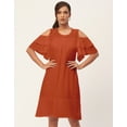 thumbnail image 2 of Moomaya Solid Cold Shoulder Shift Dresses For Women, Round Neck Short Dress, 2 of 8