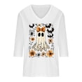 thumbnail image 4 of JTZGDY Halloween Tops for Women Dressy Casual Fall 3/4 Length Sleeve Thanksgiving Day Funny Ghost Pumpkin Printed V Neck Graphic Tunic Shirts Loose Oversized Comfy Pullover Blouse, 4 of 5
