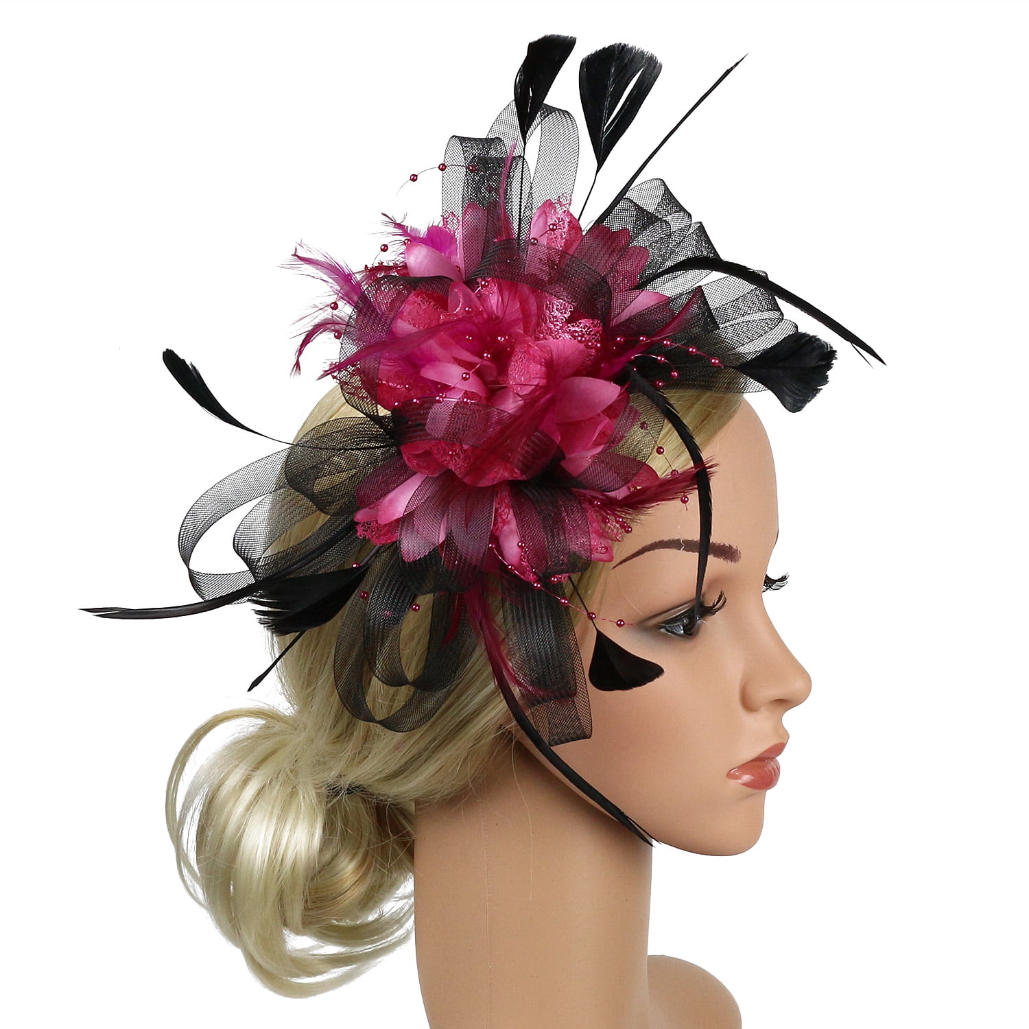 Handmade Women Feather Mesh Floral Fascinator Hat Headband Hair Clip Accessories 