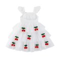 thumbnail image 2 of Girls Tutu Dress Cute Cherry Decor Flutter Sleeve A-Line Outfits Toddler Sweet Layered Tulle Princess Dress White 2-3 Years, 2 of 7