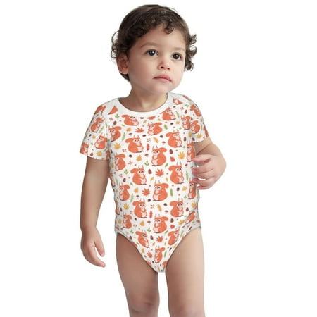 

Haiem Squirrel And Maple Leaf Printed Unisex-Baby Short Sleeve Onesies Bodysuits Unisex Babies Snap-Up Rompers-3 Months