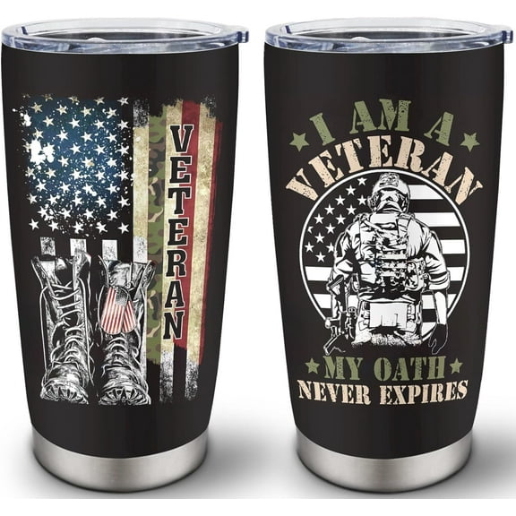 Veteran Gifts for Men - Veteran Day Gifts for Him - Army Veteran Gift for Marine Corps/Air Force/Navy, 20 oz Stainless Steel Tumbler