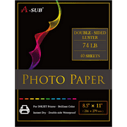 A-SUB Premium Double Sided Photo Paper 8.5 x 11 Inch Luster 74lb Soft Glossy for Inkjet Printers 40 Sheets , Waterproof, Long-lasting  Professional RC Photo Paper
