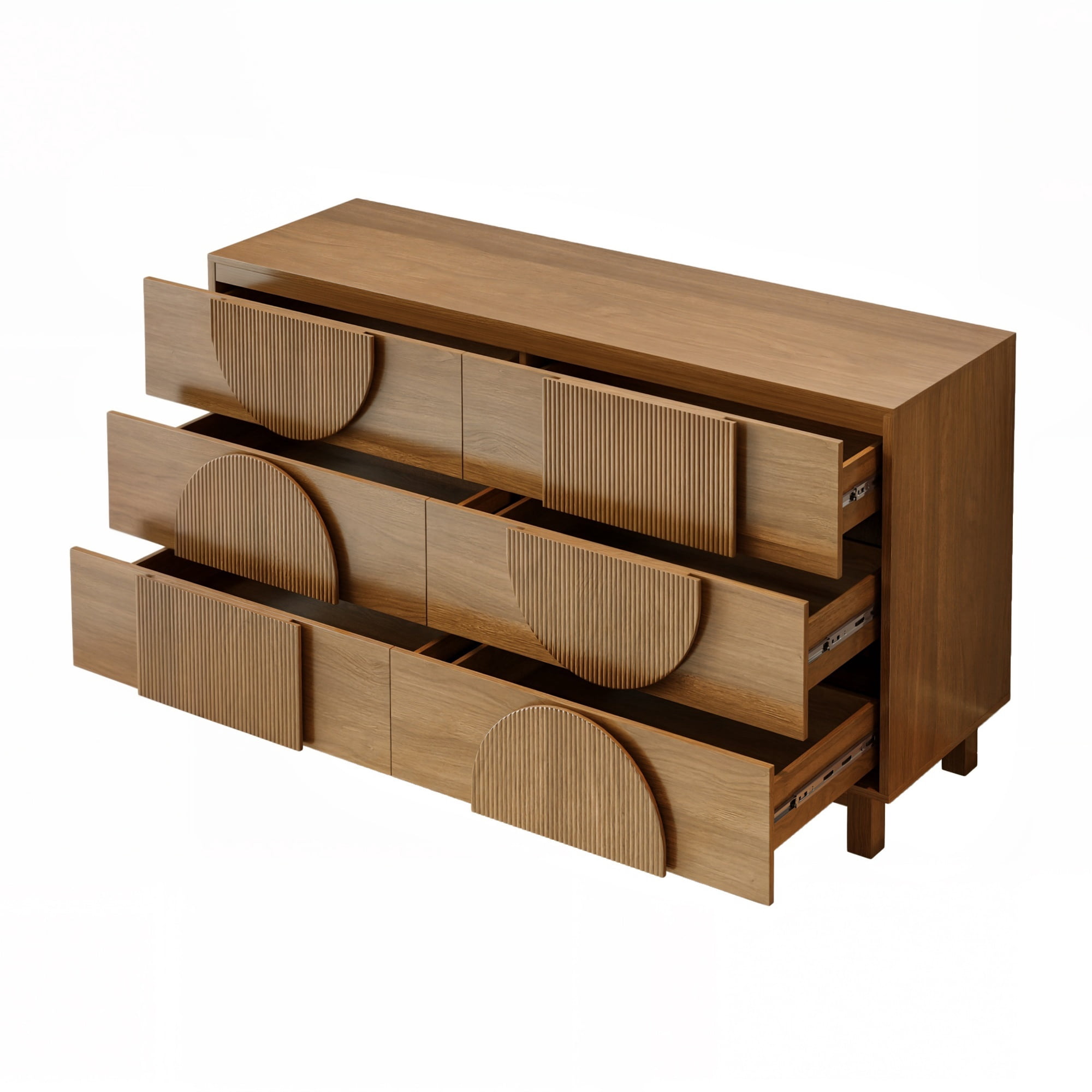 Alvantor 6 Drawer Dresser, 60" Wide Wooden Chest of Drawers, Fluted Dresser for Bedroom,Living Room, Hallway Brown