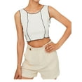 thumbnail image 3 of Lovito Trendy Solid Round Neck Bodycon Crop Tops, 3 of 5