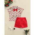 thumbnail image 2 of Mialoley Toddle Boy Two-Piece Outfits, Santa Claus/Christmas Tree Turn-Down Collar Shirt + Solid Color Short Trousers, 2 of 8