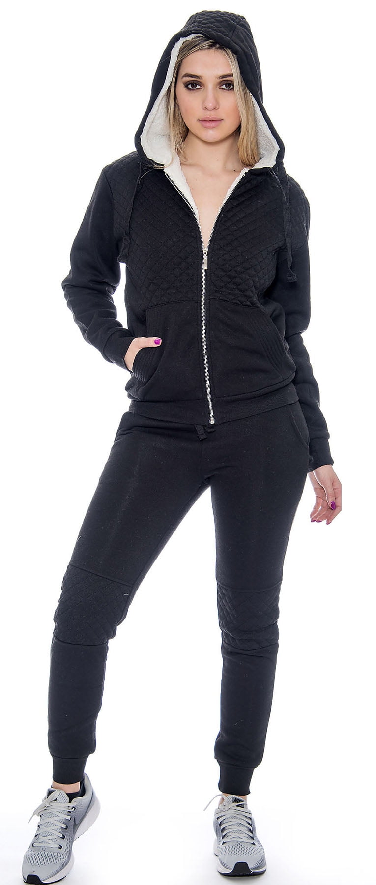 9 Crowns Juniors Slim Fit Sherpa Lined Tracksuit Sweat Pants Set - Walmart.com