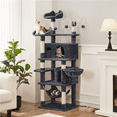 thumbnail image 2 of Alden Design 67" H Multi-Level Cat Tree Tower with 2 Cat Condos & Hammock Basket, Dark Gray, 2 of 8
