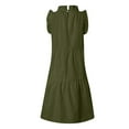 thumbnail image 4 of Robe Gâteau Décontractée à Col Uni à Manches Courtes, Jupe Évasée Plissée, Été, Décontractée, Ample, Taille Élastique, 4 of 5