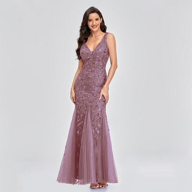 Robes de Cocktail Sans Manches à Col en V en Tulle à Paillettes, Dos en V, Sirène, de Fête et de Bal, Robes pour Femmes, Occasion Formelle, Robe Brodée, Vestioes