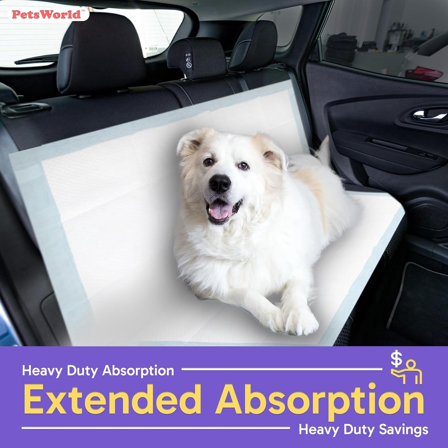 PETSWORLD 4XL Gigantic Dog Pee Pads, 40"x99", 10 Count, with Adhesive Tape, 5-Layer Leak Proof Protection