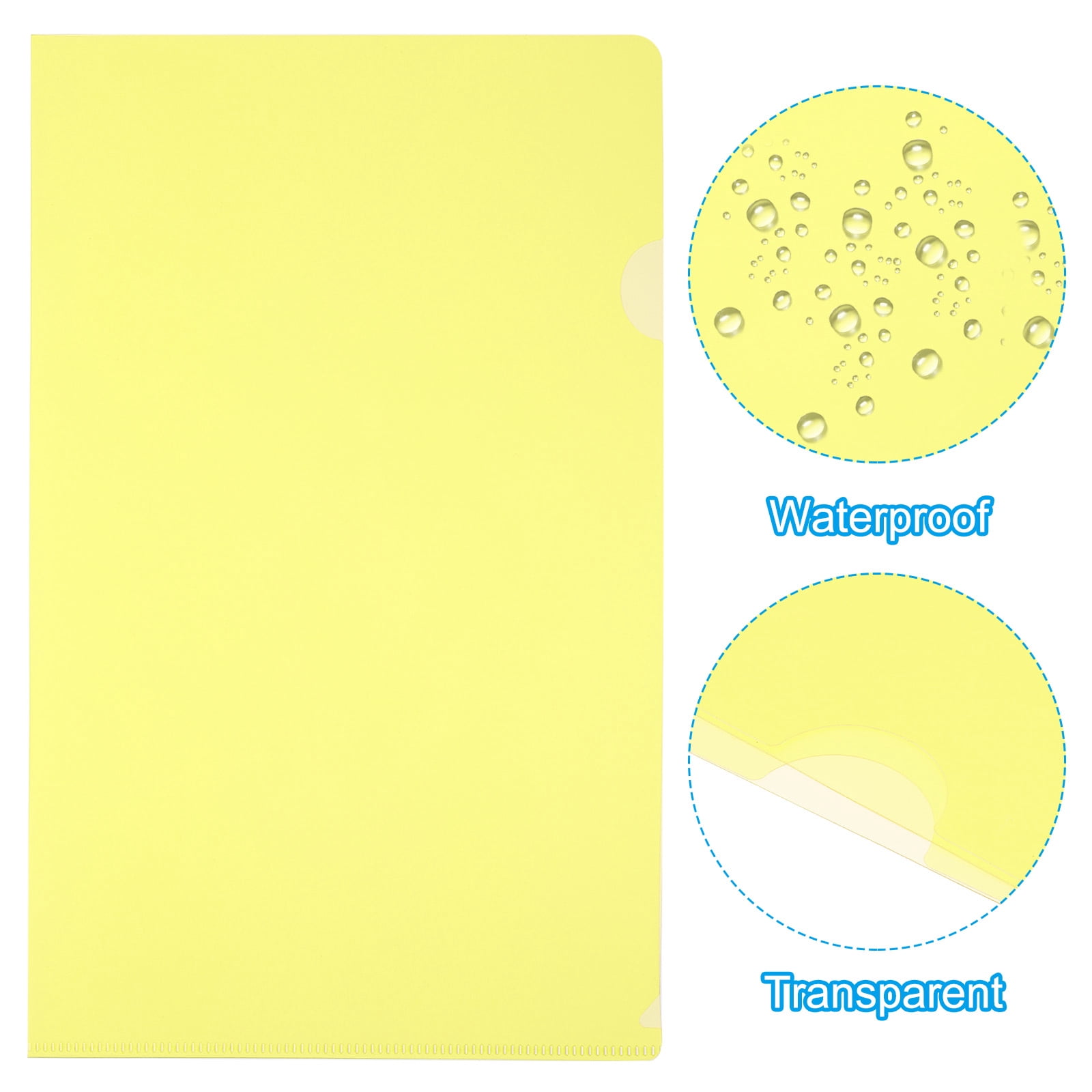Uxcell L Type Folders 30 Pack A4 Plastic File Project Pockets Clear Paper Document Jacket Sleeves Yellow