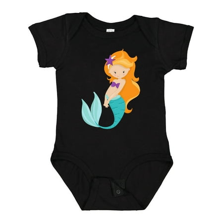 

Inktastic Cute Mermaid Little Mermaid Orange Hair Star Gift Baby Girl Bodysuit