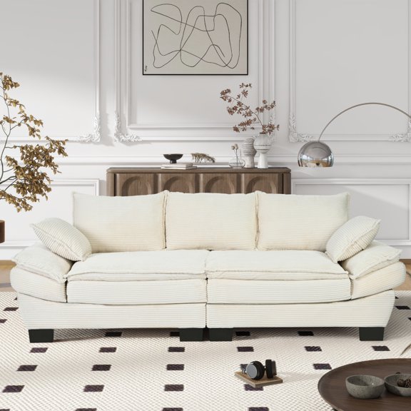 LUCKHAO  80.3" Modern Upholstered Sailboat-Sofa Corduroy Cloud Couch Lounge with 2 Pillows & Removable Cushions, Loveseat Sofa  Couch  ,  for Living Rooms Apartment Office